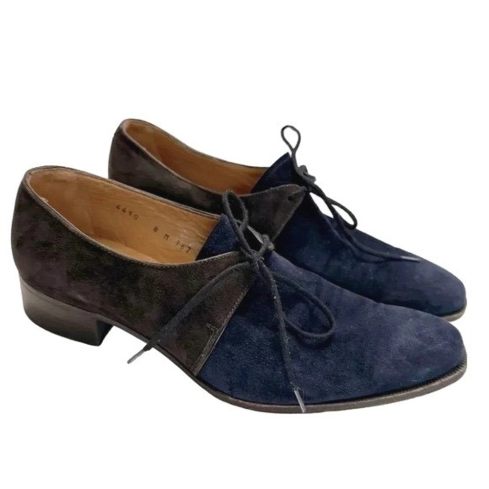 Gravati Arthur Beren Oxfords 8 Navy Brown Suede Two Tone Lace Up Italy 4410